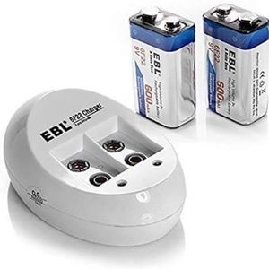 New EBL Smart 2 Pack Li-Ion 9V Battery Chargers with 2 Rechargeable Batteries